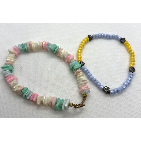 Vintage Lot of‎ 6 Beaded Bracelet Art Glass Seed Bead Shell Flower Heart Stretch - Picture 10 of 11